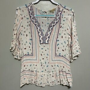 Democracy Cream Blouse with Blue and Red Accents